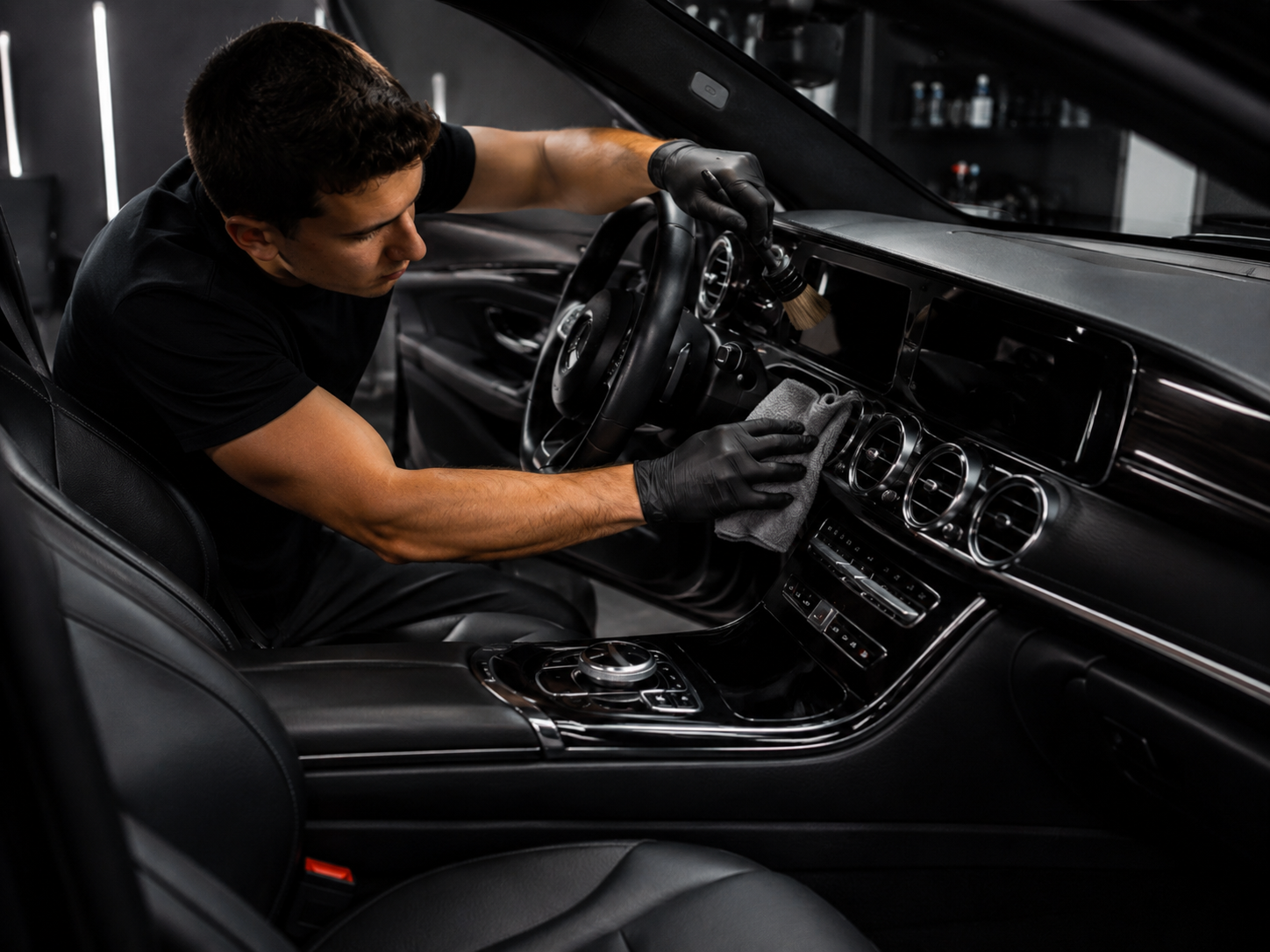 Professional car detailing at a residence